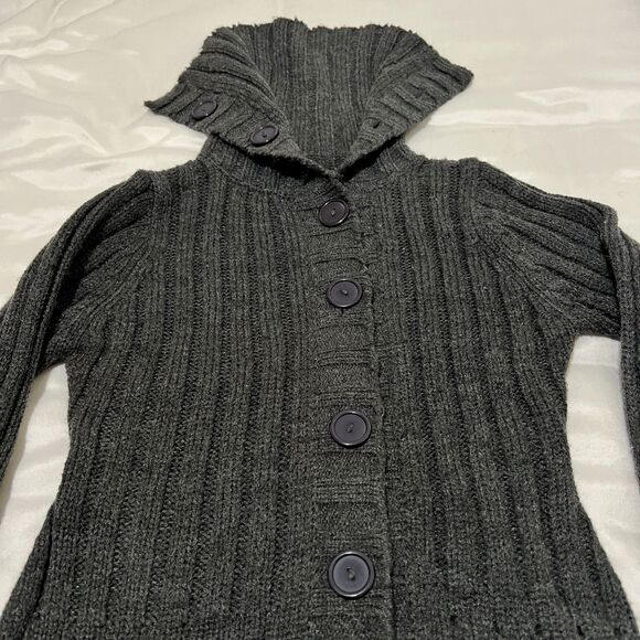 Heirloom Collectibles Long Cardigan Sweater Cowl Neck Big Buttons Womens M Gray - Picture 2 of 8